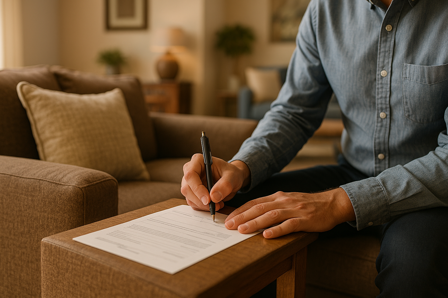 Cliente firmando comprobante de compra de sala
