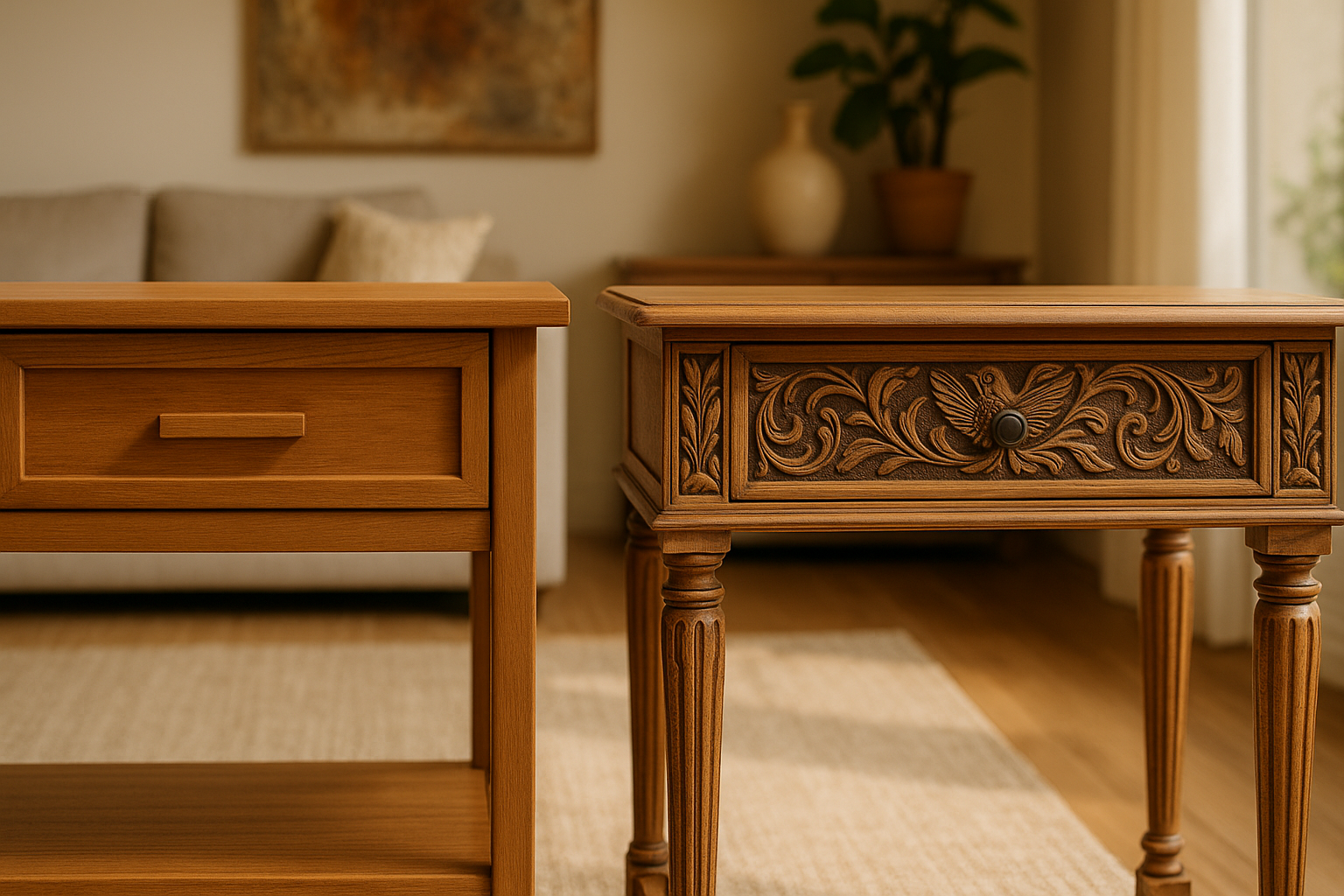 Comparación de mueble de línea de Ocotlán junto a pieza artesanal de Tonalá