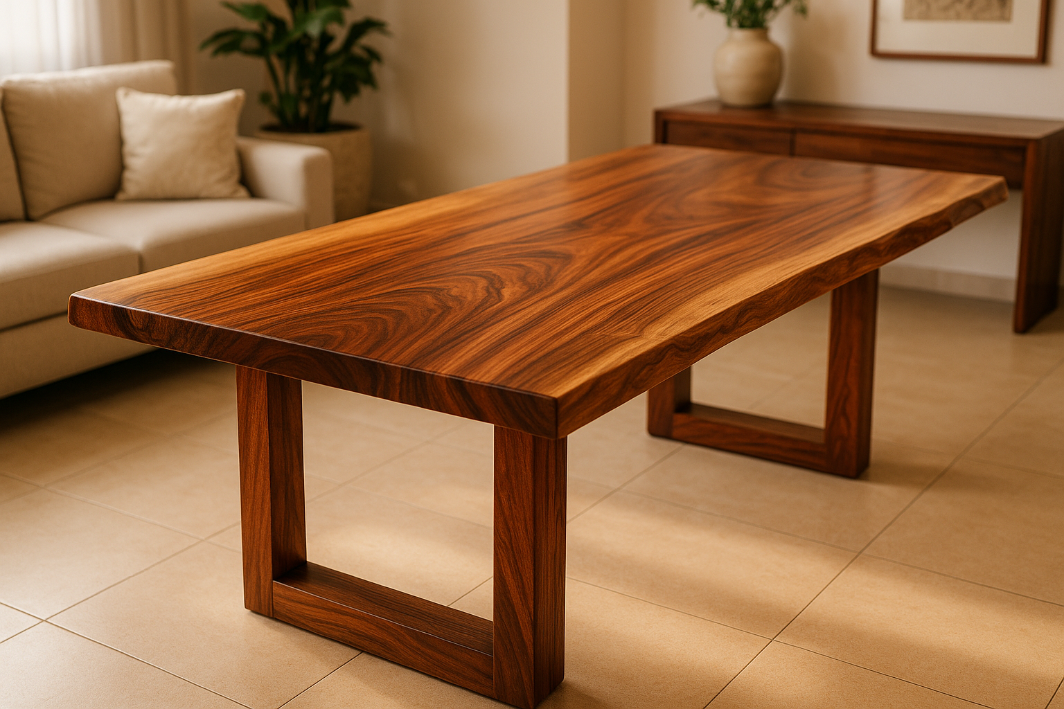 Mesa de parota barnizada en interior de casa