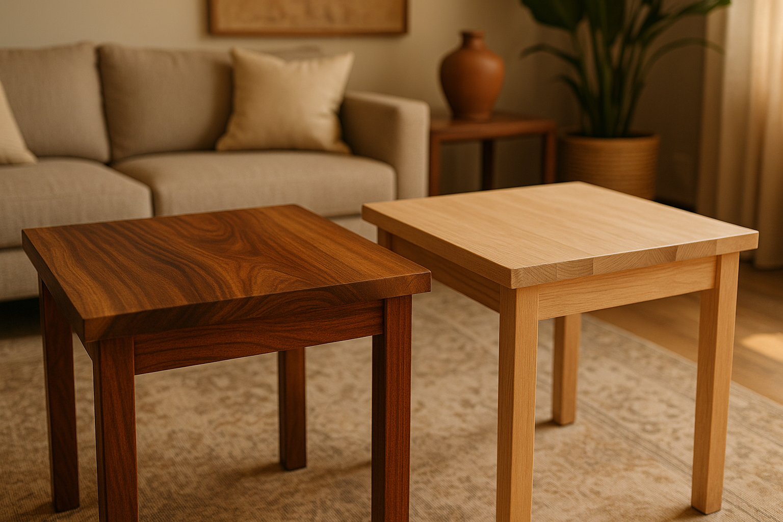 Comparación entre mesa de parota y mesa de madera común
