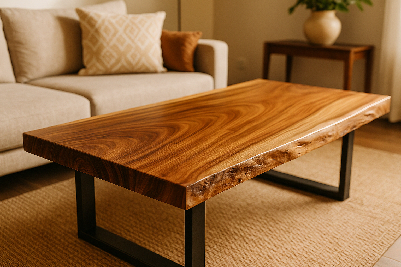Veta de madera de parota natural con corteza visible